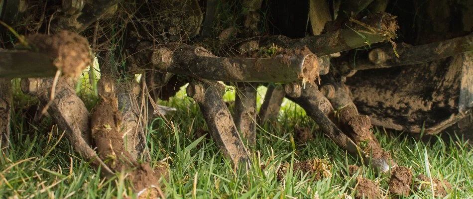 Aerator machine on a lawn in The Villages, FL.