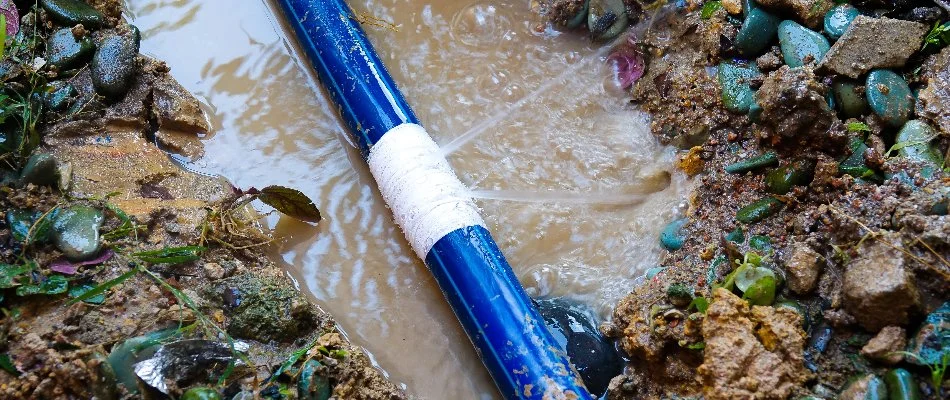 Water leak from a cracked irrigation pipe in The Villages, FL.