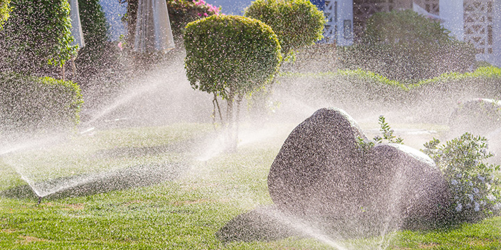 Lawn fertilizer spraying a beautiful lawn and landscape in The Villages, FL.