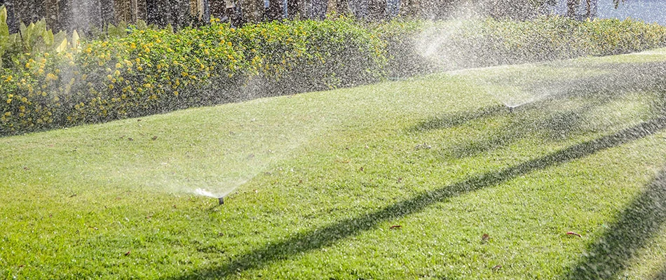 Irrigation line with lawn treatment being applied in The Villages, FL.