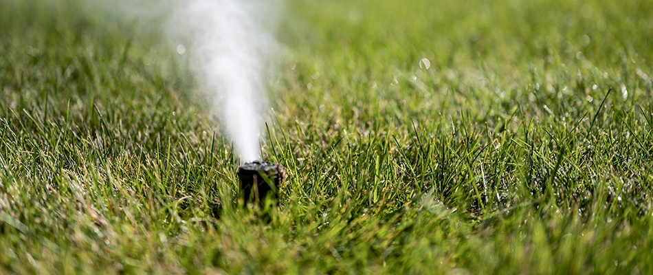 A lawn irrigation sprinkler head has blownout and is in need of repair.